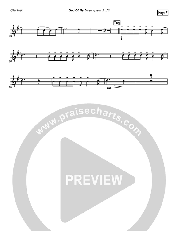 God Of My Days Clarinet (Gateway Worship)
