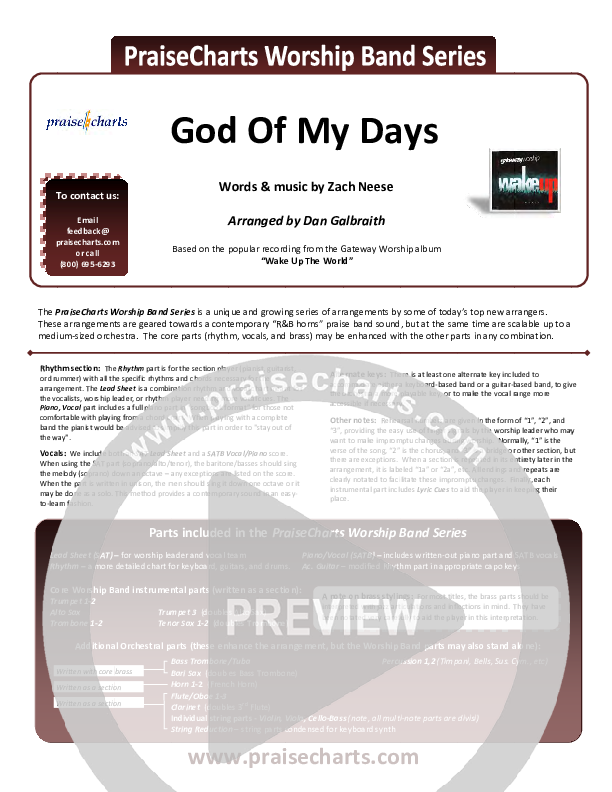 God Of My Days Cover Sheet (Gateway Worship)