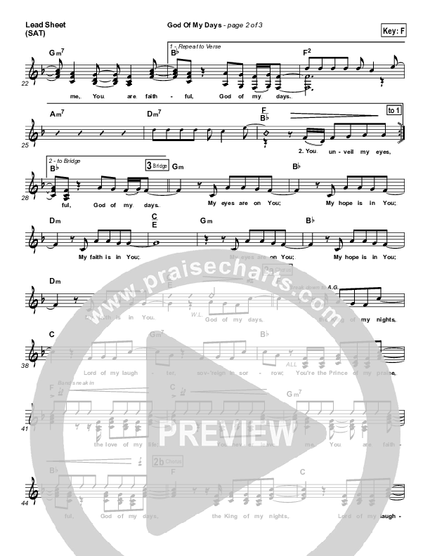God Of My Days Lead Sheet (Gateway Worship)