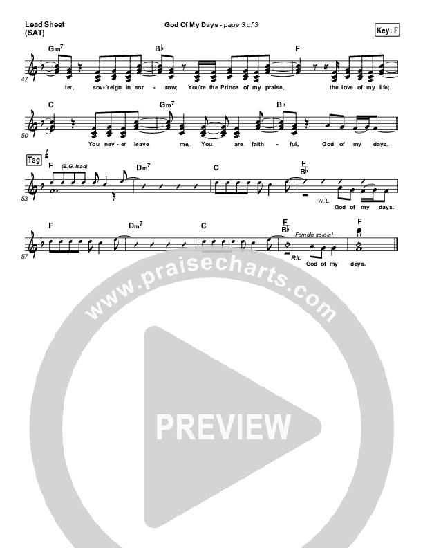 God Of My Days Lead Sheet (Gateway Worship)