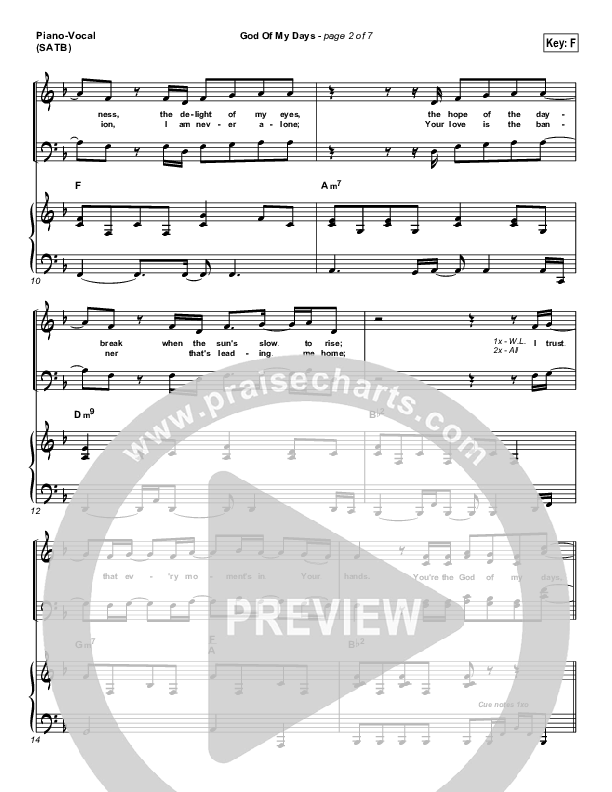God Of My Days Piano/Vocal & Lead (Gateway Worship)