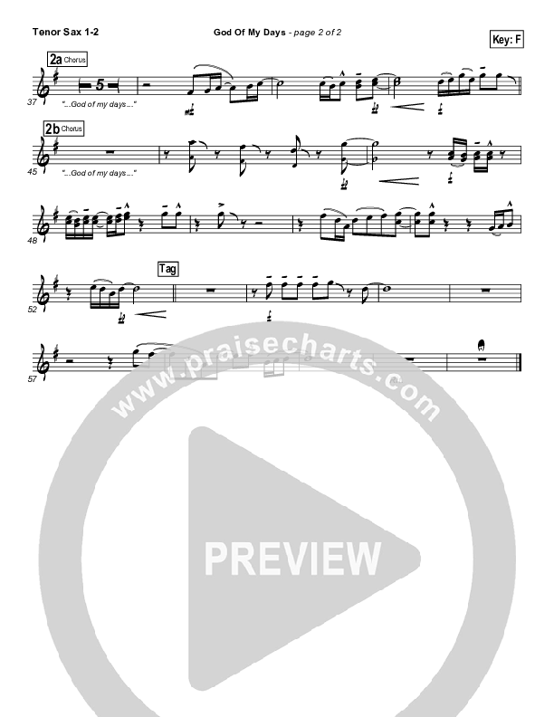 God Of My Days Tenor Sax 1/2 (Gateway Worship)