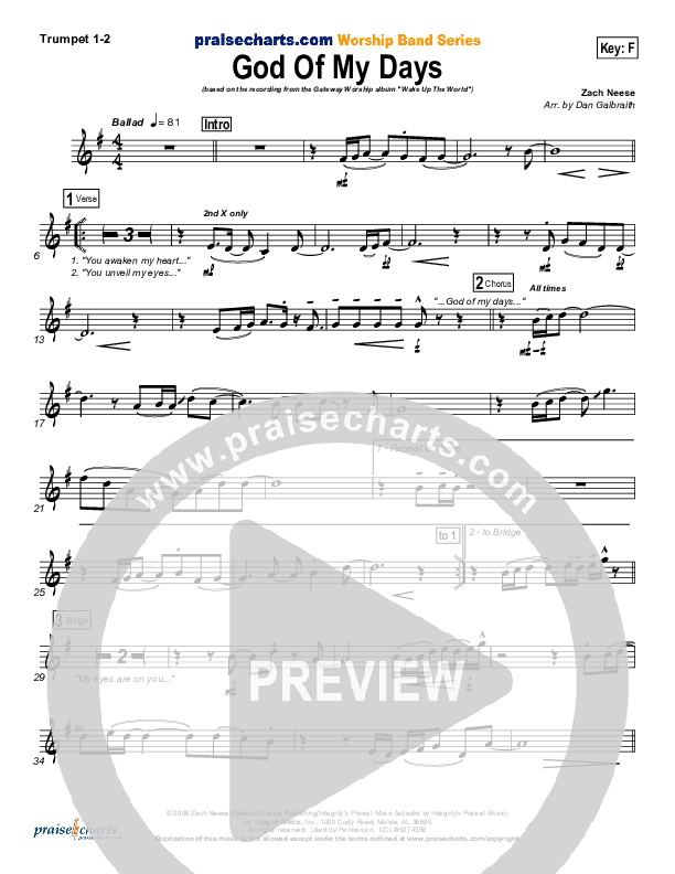 God Of My Days Trumpet 1,2 (Gateway Worship)