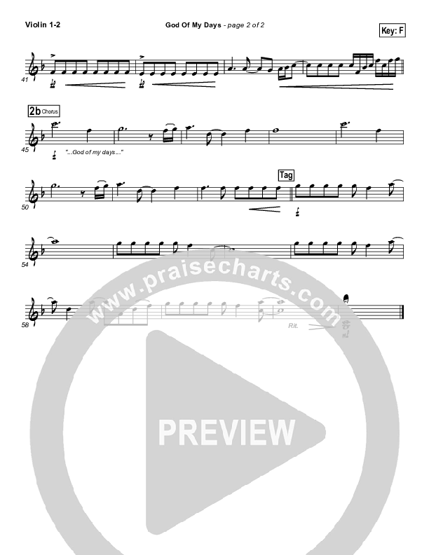 God Of My Days Violin 1/2 (Gateway Worship)