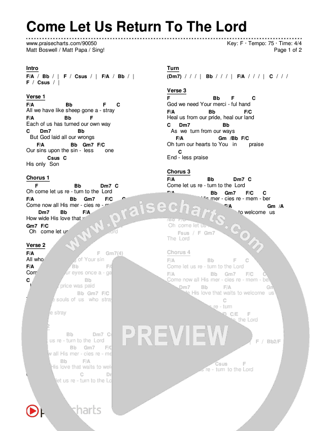 Come Let Us Return To The Lord Chords & Lyrics (Matt Boswell / Matt Papa / Sing!)