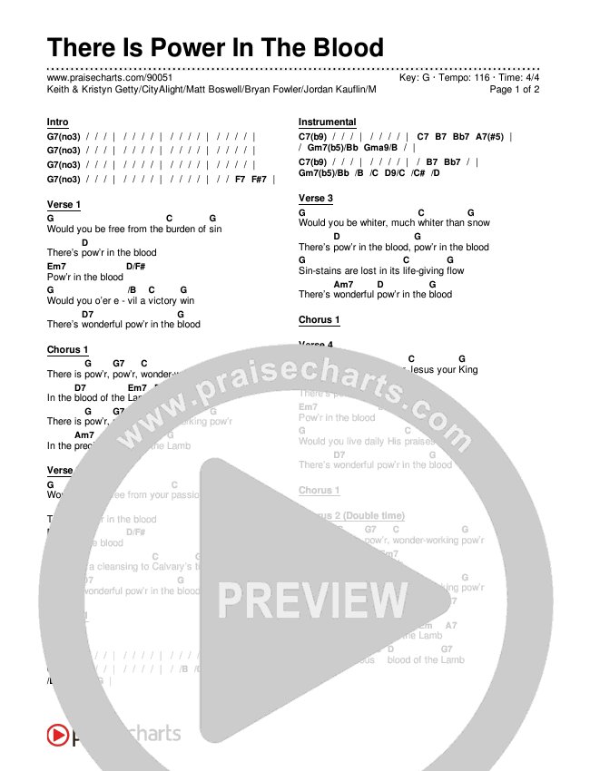 There Is Power In The Blood Chords & Lyrics (Keith & Kristyn Getty / CityAlight / Matt Boswell / Bryan Fowler / Jordan Kauflin / Matt Papa / The Getty Girls / Sing!)