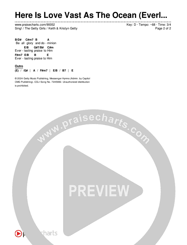 Here Is Love Vast As The Ocean (Everlasting Praise) Chords & Lyrics (Keith & Kristyn Getty / The Getty Girls / Sing!)