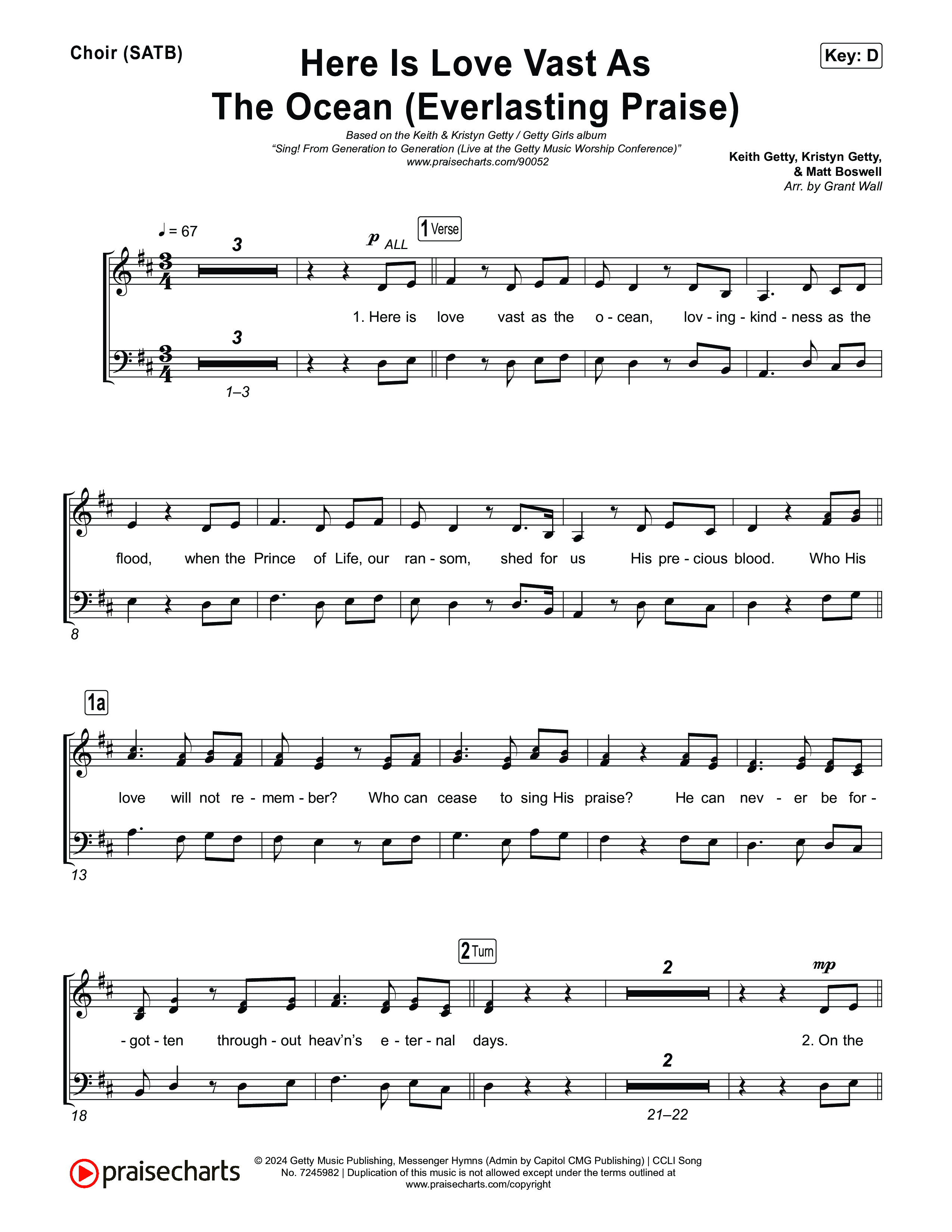 Here Is Love Vast As The Ocean (Everlasting Praise) Choir Sheet (SATB) (Keith & Kristyn Getty / The Getty Girls / Sing!)