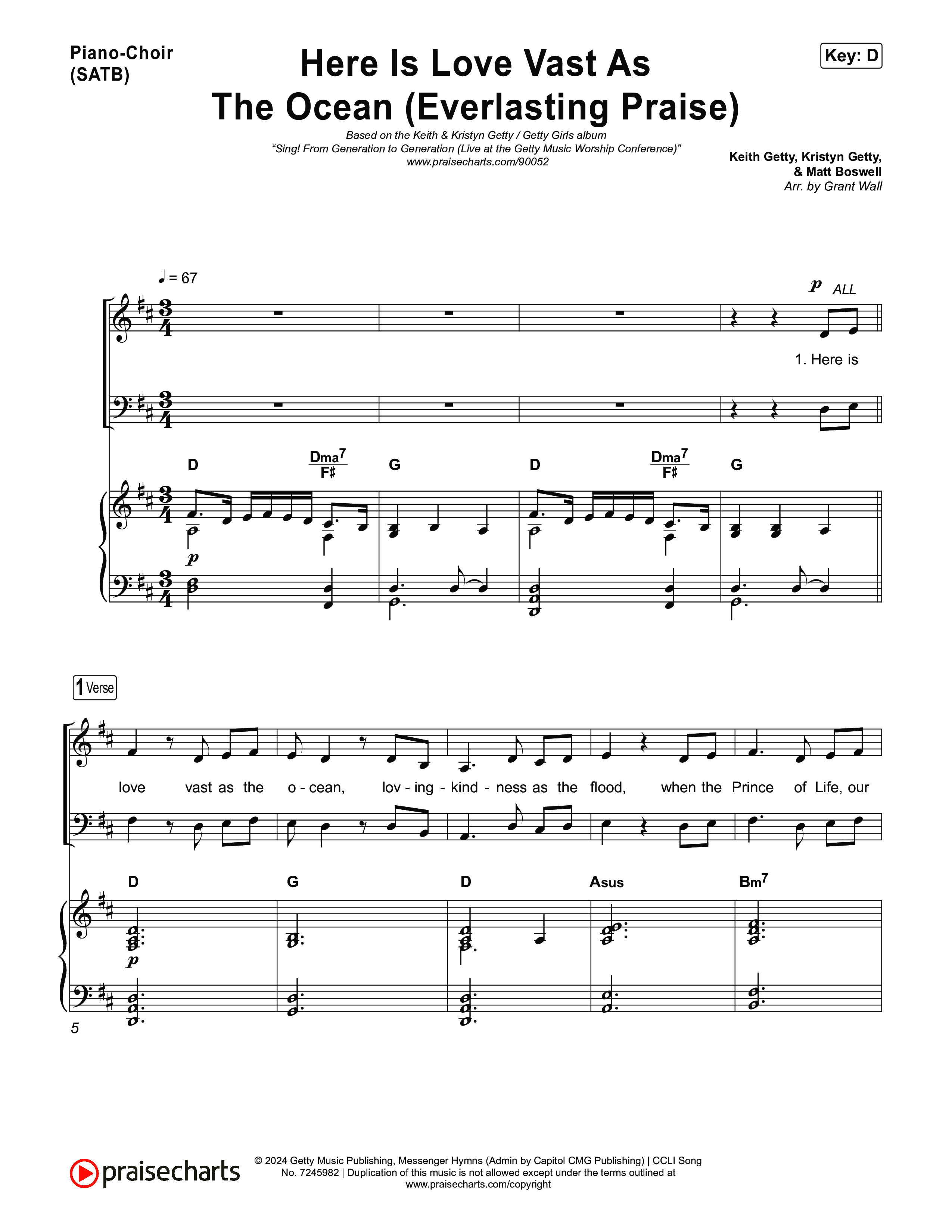 Here Is Love Vast As The Ocean (Everlasting Praise) Piano/Vocal Pack (Keith & Kristyn Getty / The Getty Girls / Sing!)