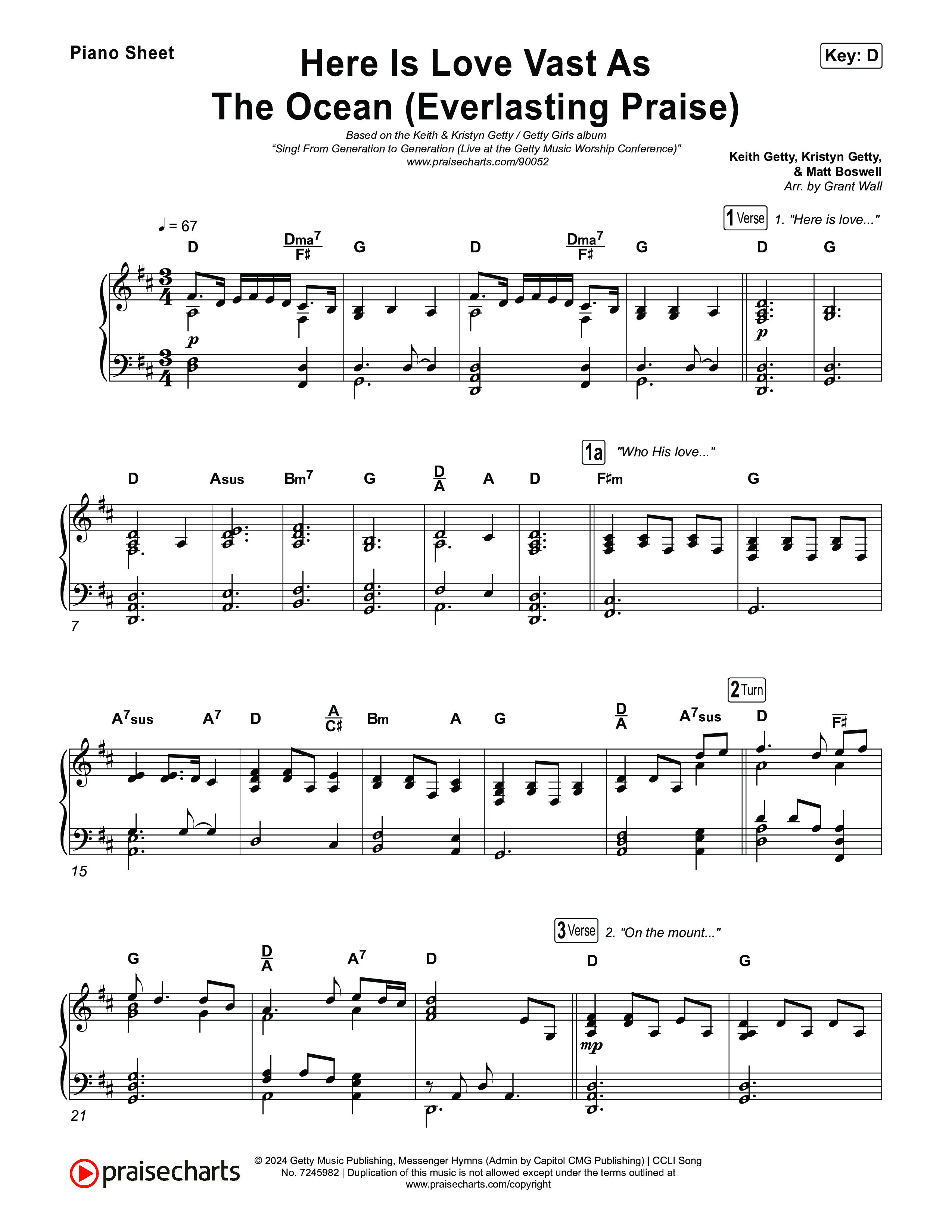 Here Is Love Vast As The Ocean (Everlasting Praise) Piano Sheet (Keith & Kristyn Getty / The Getty Girls / Sing!)