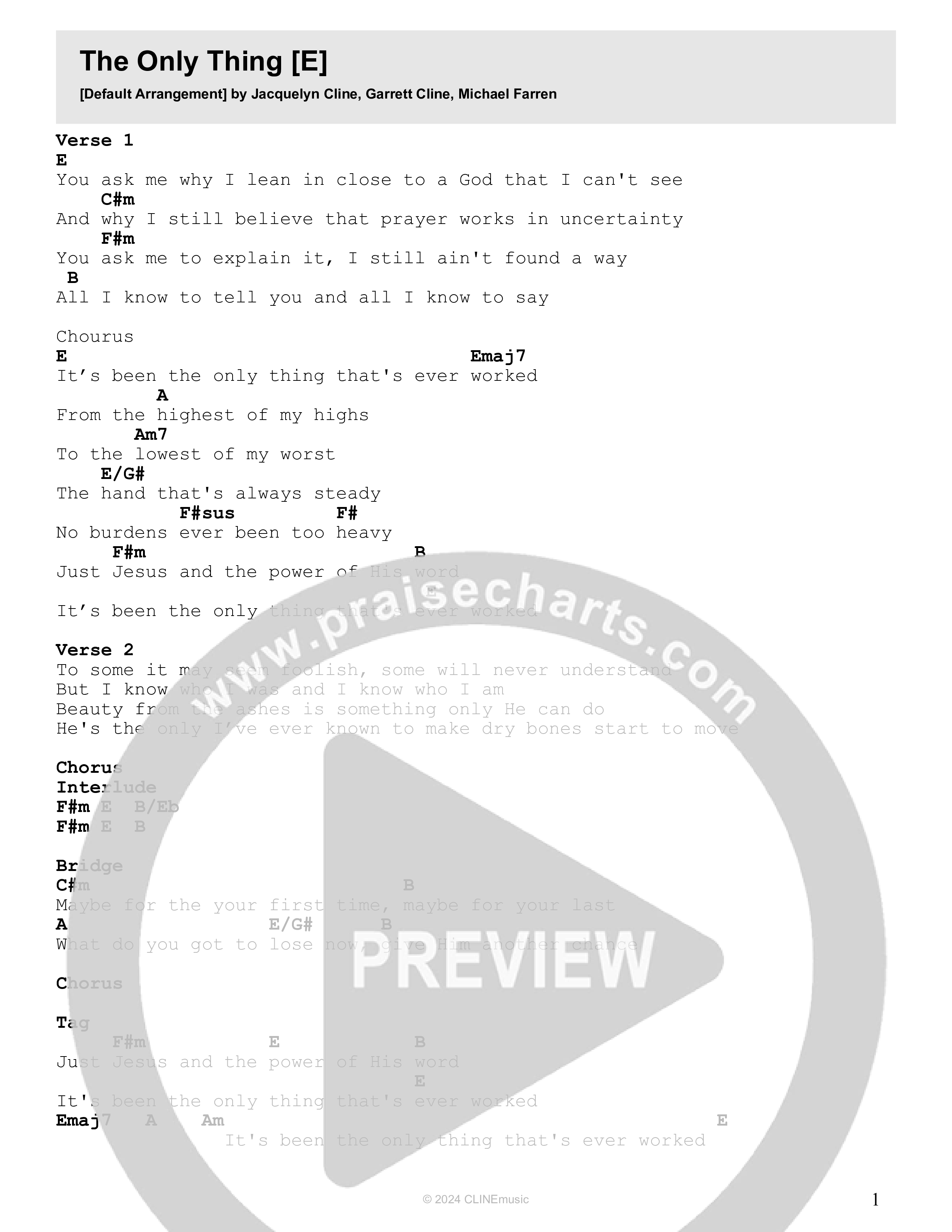 The Only Thing Chord Chart (CLINE)