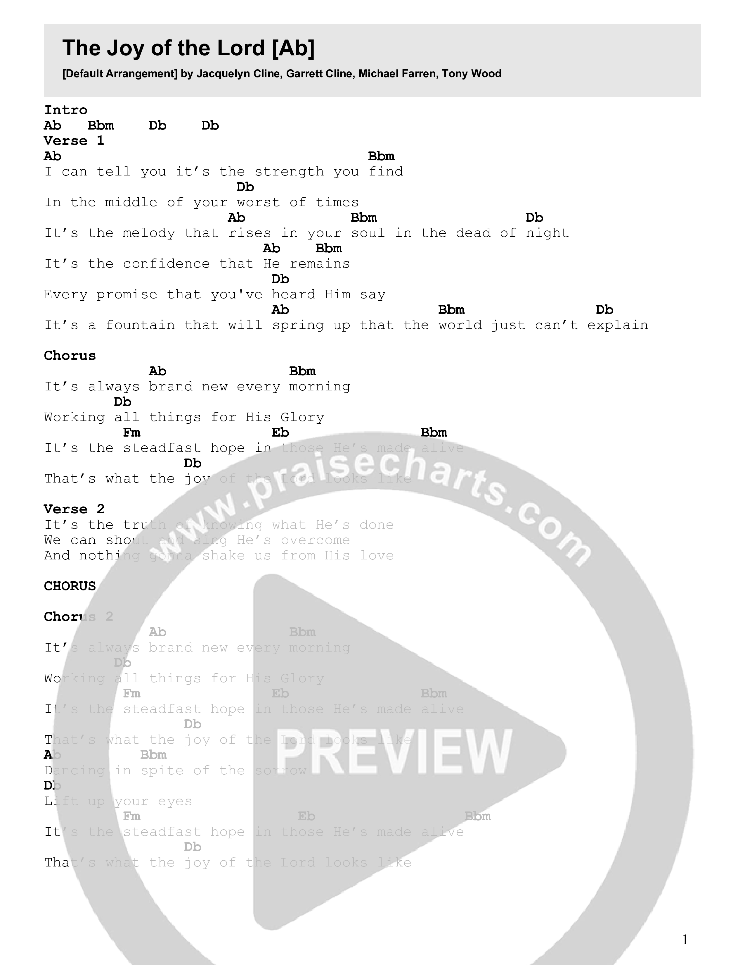The Joy Of The Lord Chord Chart (CLINE)