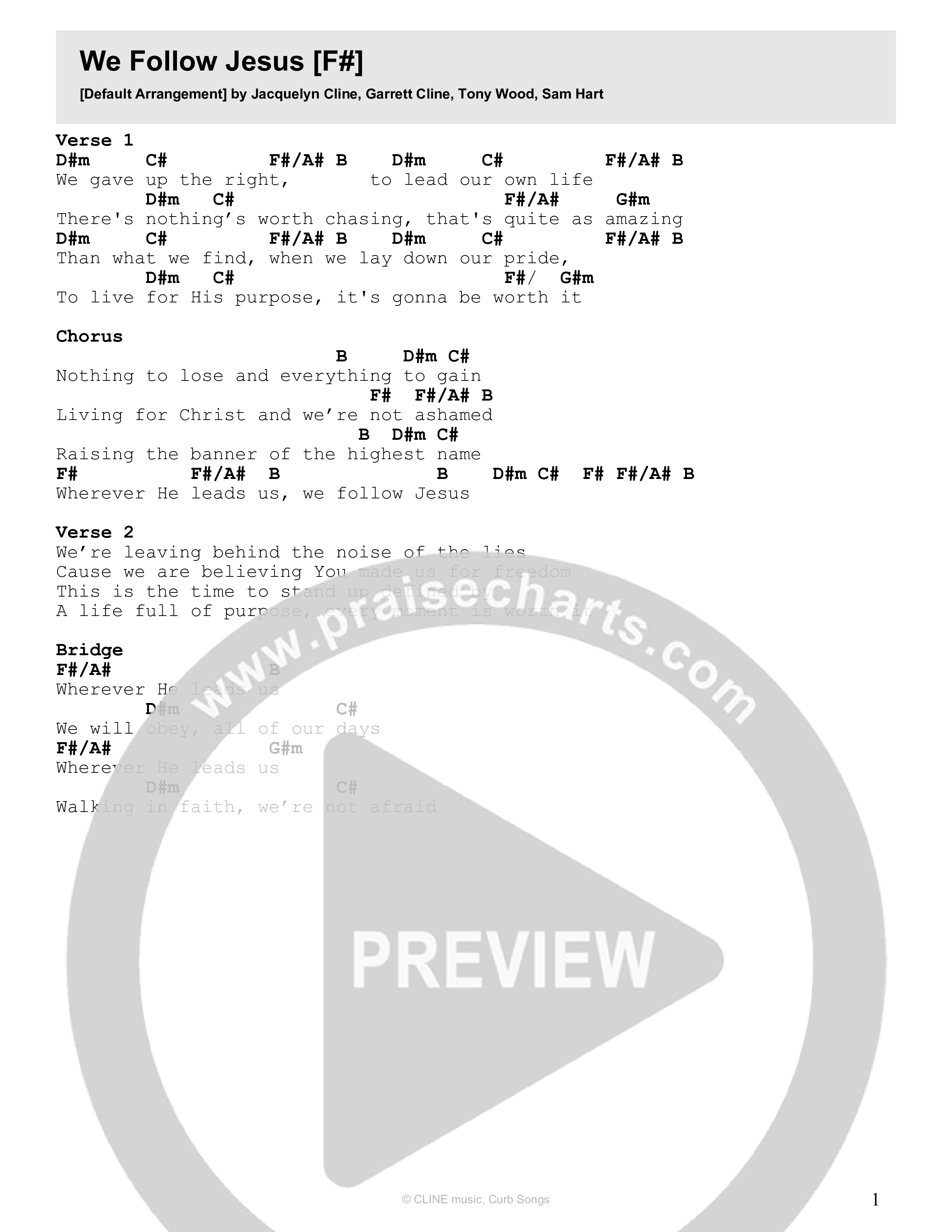 We Follow Jesus Chord Chart (CLINE)