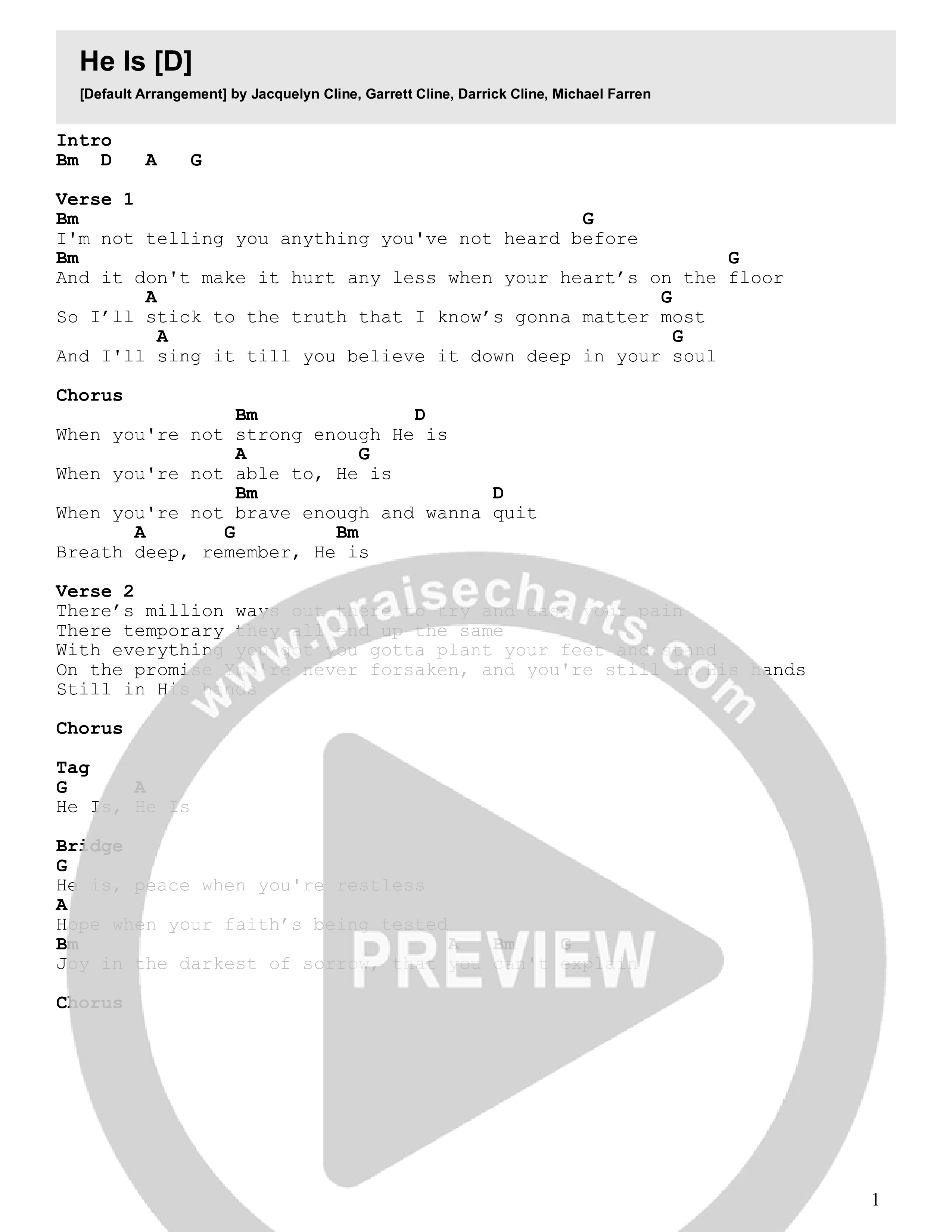 He Is Chord Chart (CLINE)