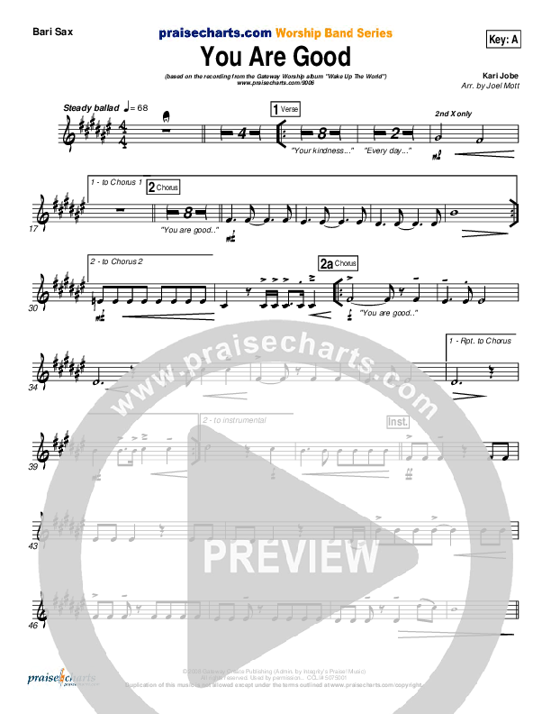 You Are Good Bari Sax Sheet Music PDF (Gateway Worship) PraiseCharts