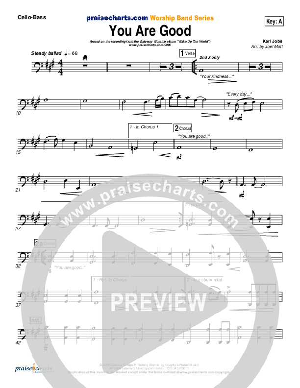 You Are Good Cello/Bass (Gateway Worship)