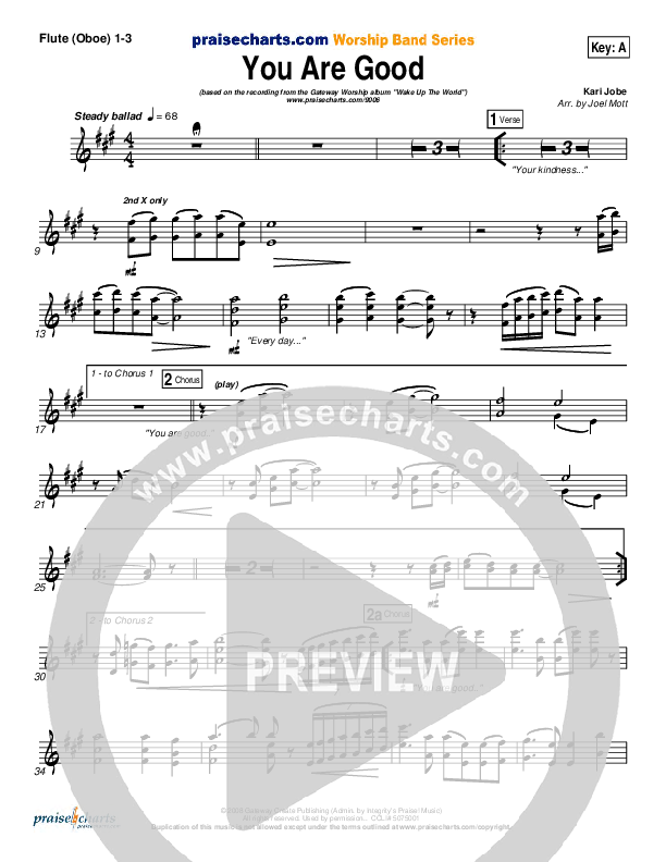 You Are Good Flute/Oboe 1/2/3 (Gateway Worship)