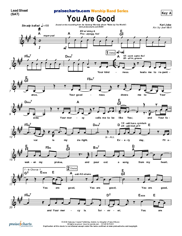You Are Good Lead Sheet (Gateway Worship)