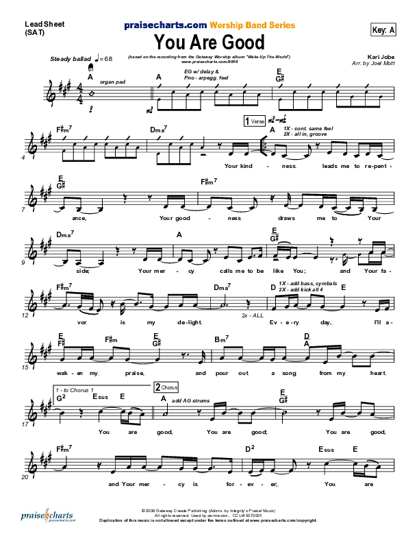 You Are Good Lead Sheet (SAT) (Gateway Worship)