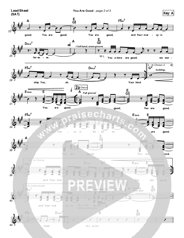 You Are Good Lead Sheet (SAT) (Gateway Worship)