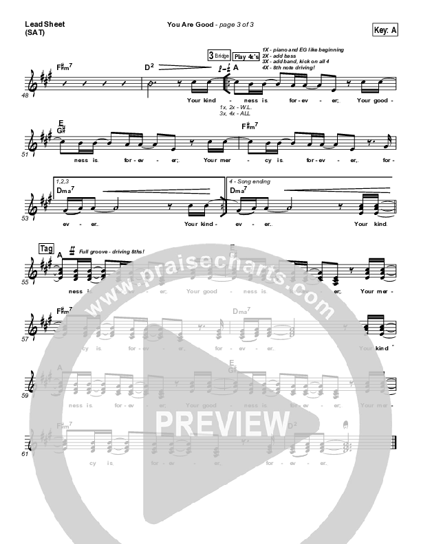You Are Good Lead Sheet (SAT) (Gateway Worship)