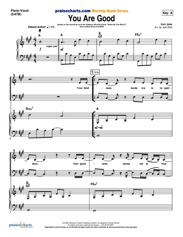 You Are Good Piano/Vocal (Gateway Worship)