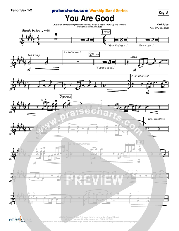 You Are Good Tenor Sax 1/2 (Gateway Worship)