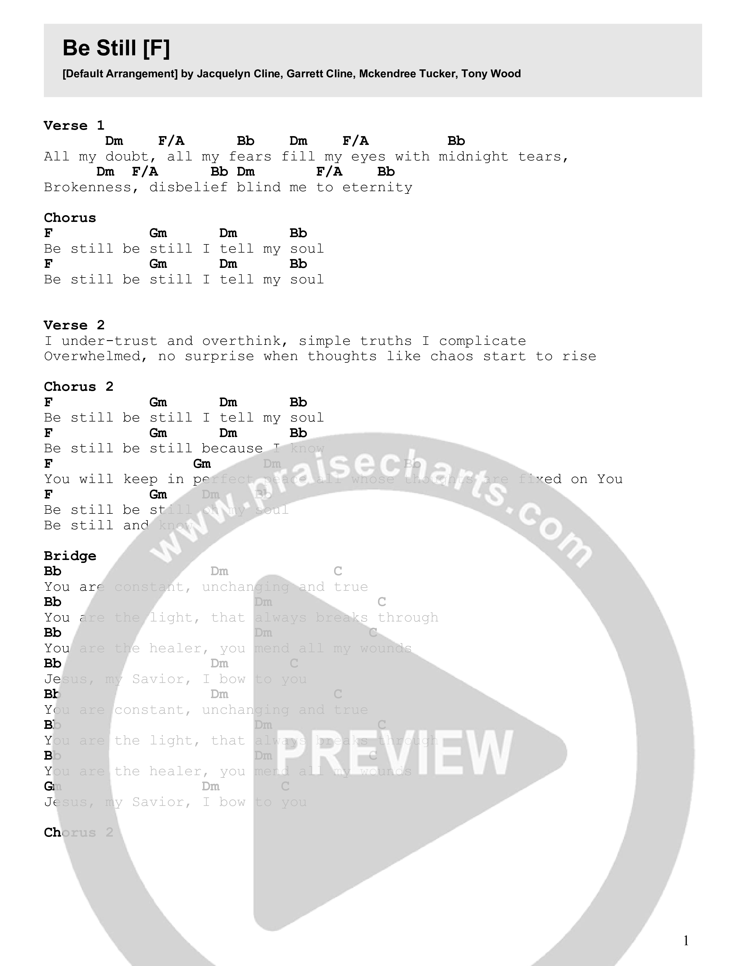 Be Still Chord Chart (CLINE)