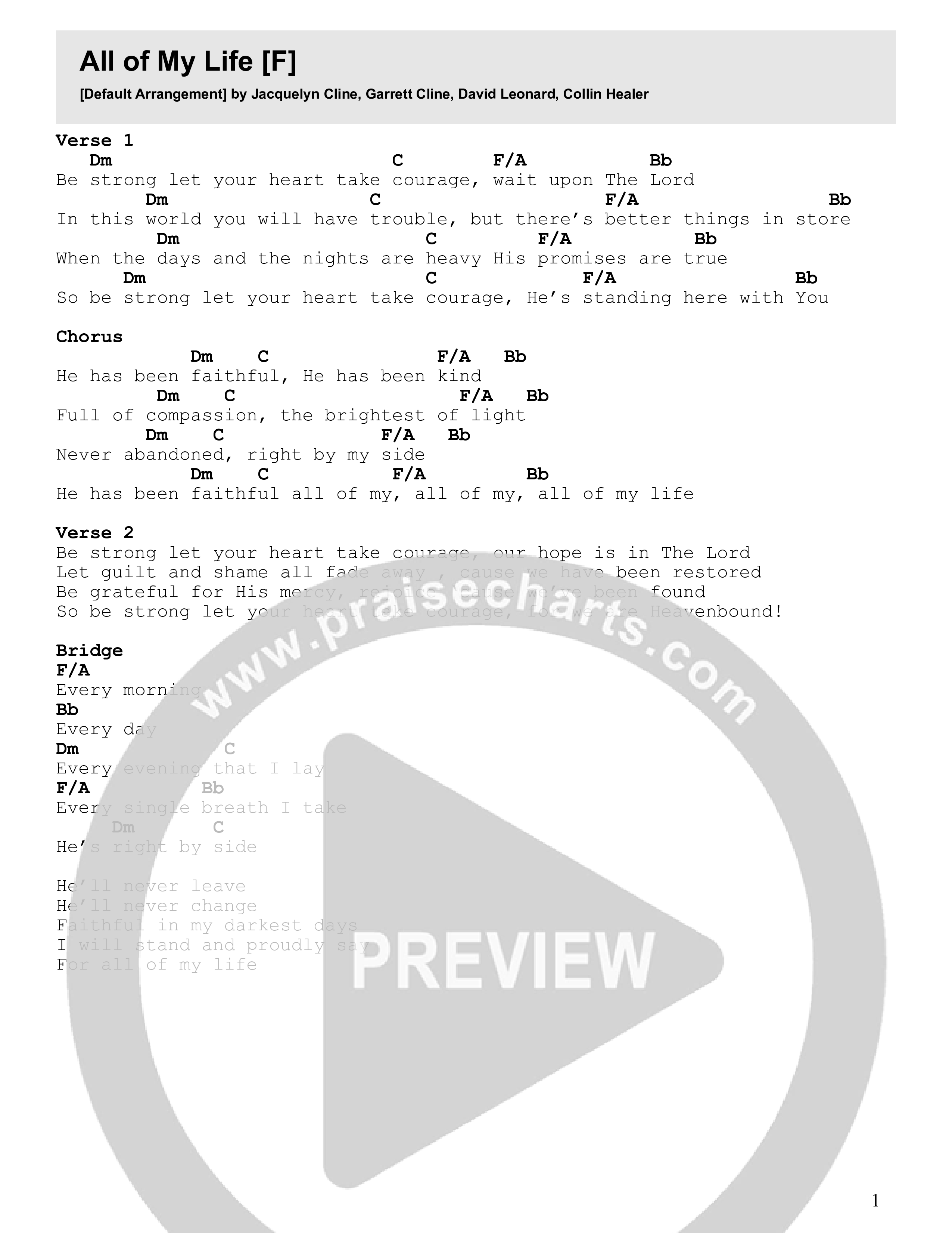 All My Life Chord Chart (CLINE)