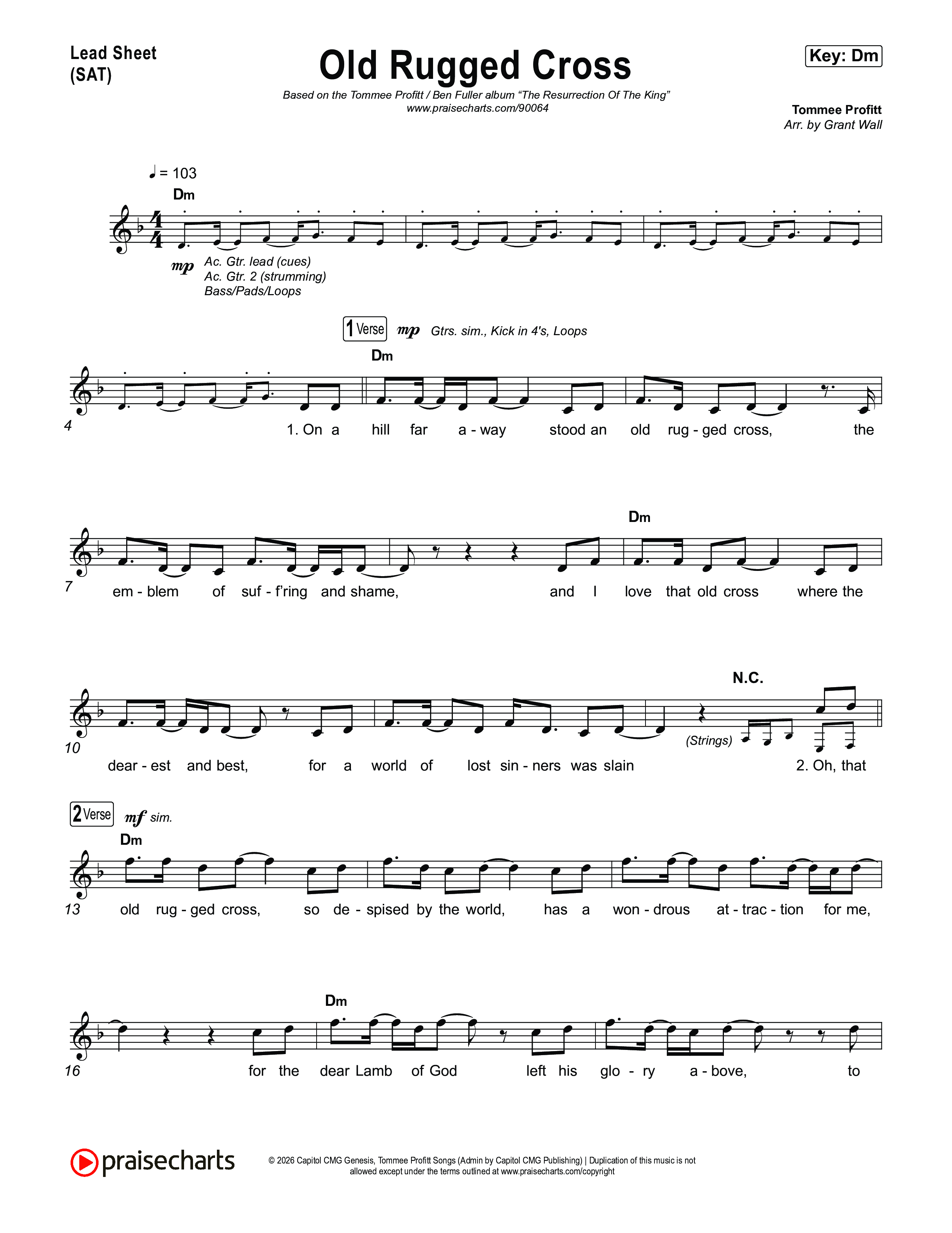 Old Rugged Cross Lead Sheet (SAT) (Tommee Profitt / Ben Fuller)