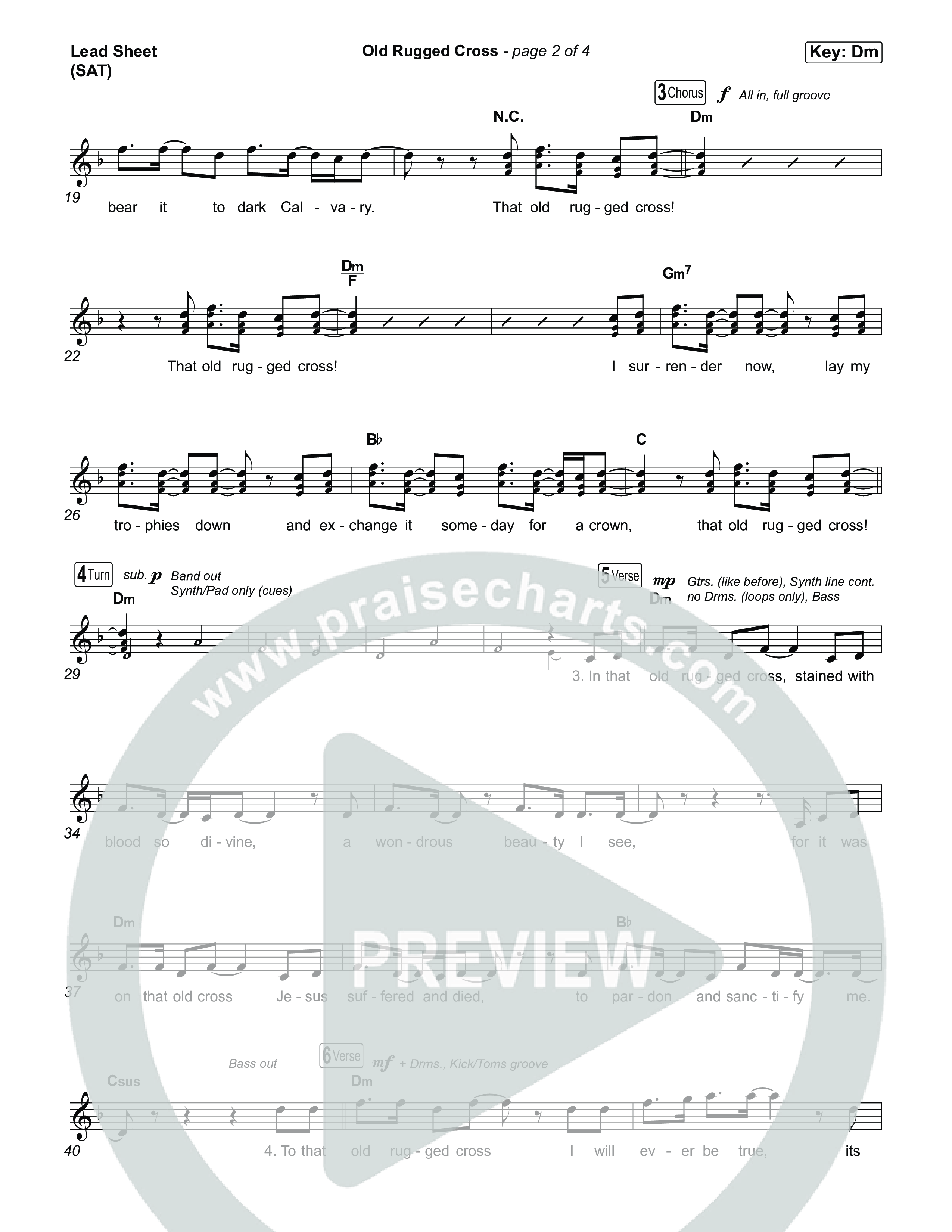 Old Rugged Cross Lead Sheet (SAT) (Tommee Profitt / Ben Fuller)