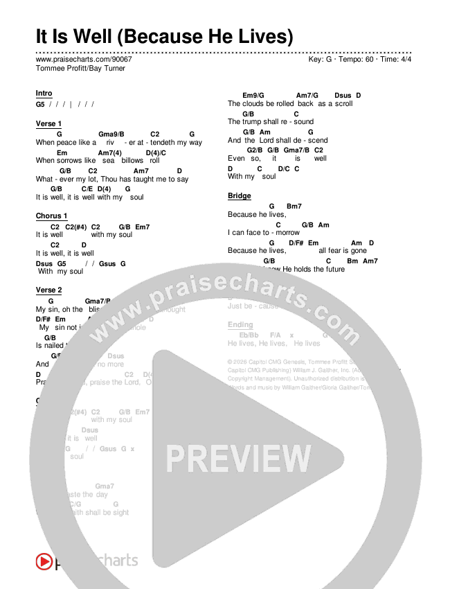 It Is Well (Because He Lives) Chords & Lyrics (Tommee Profitt / Bay Turner)
