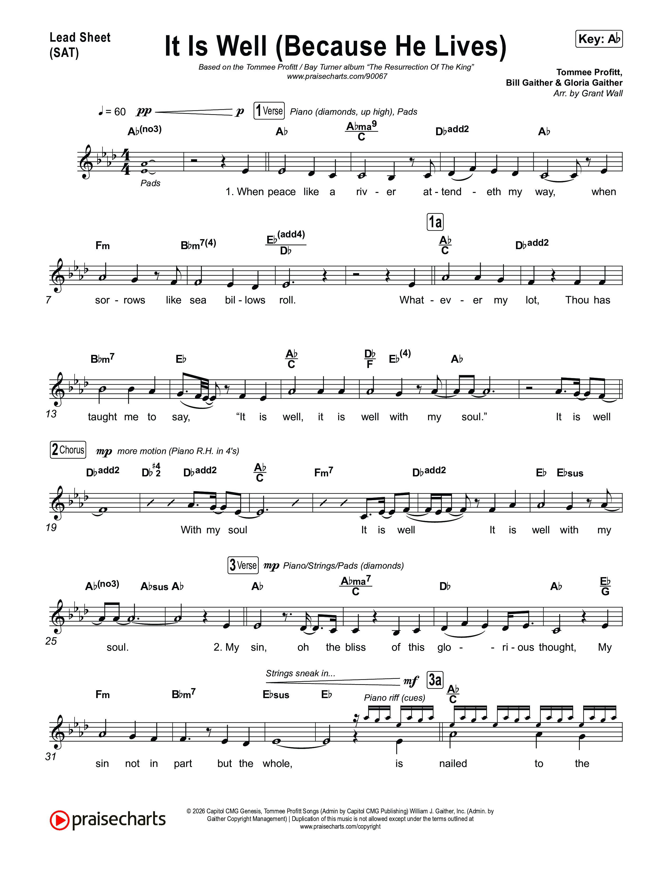 It Is Well (Because He Lives) Lead Sheet (SAT) (Tommee Profitt / Bay Turner)