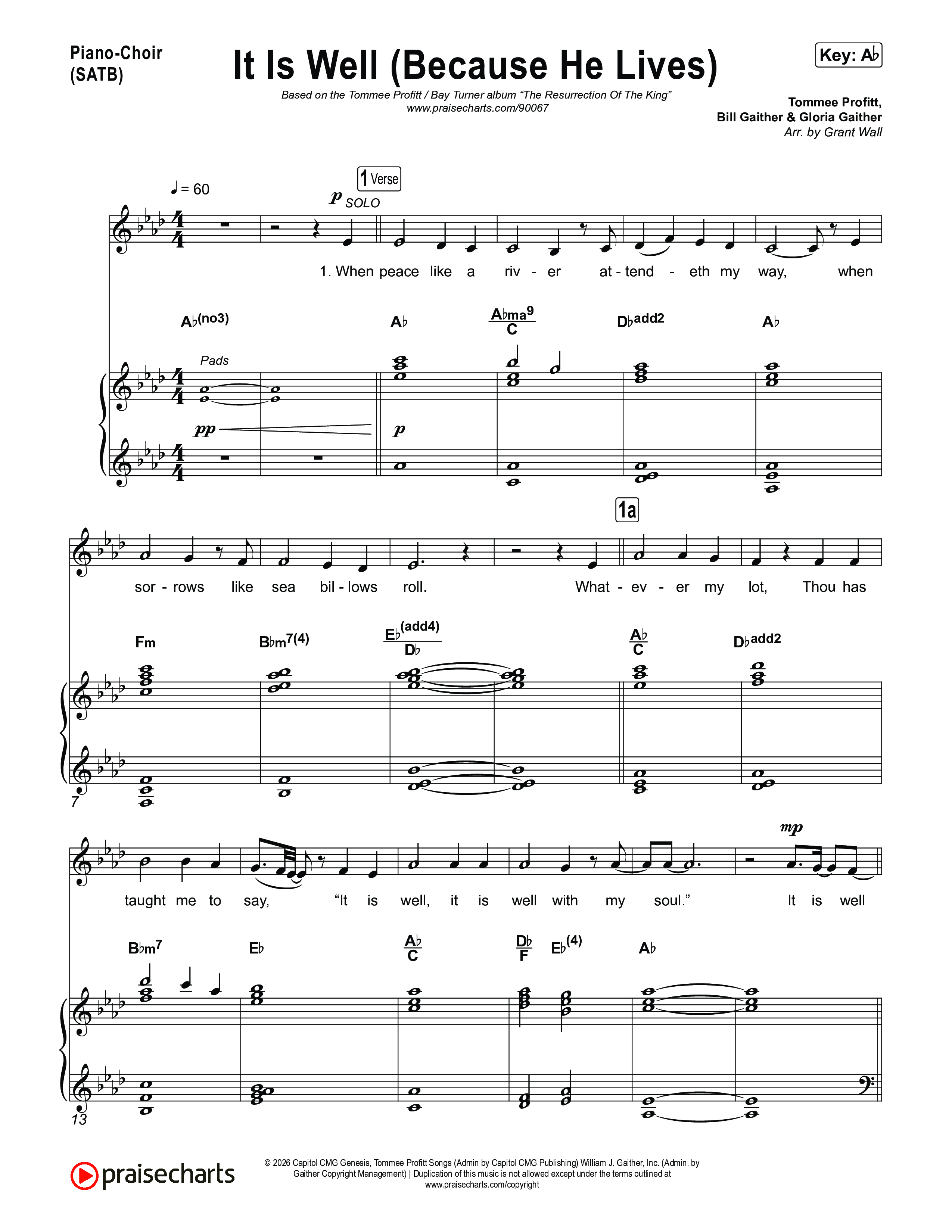 It Is Well (Because He Lives) Piano/Vocal (SATB) (Tommee Profitt / Bay Turner)