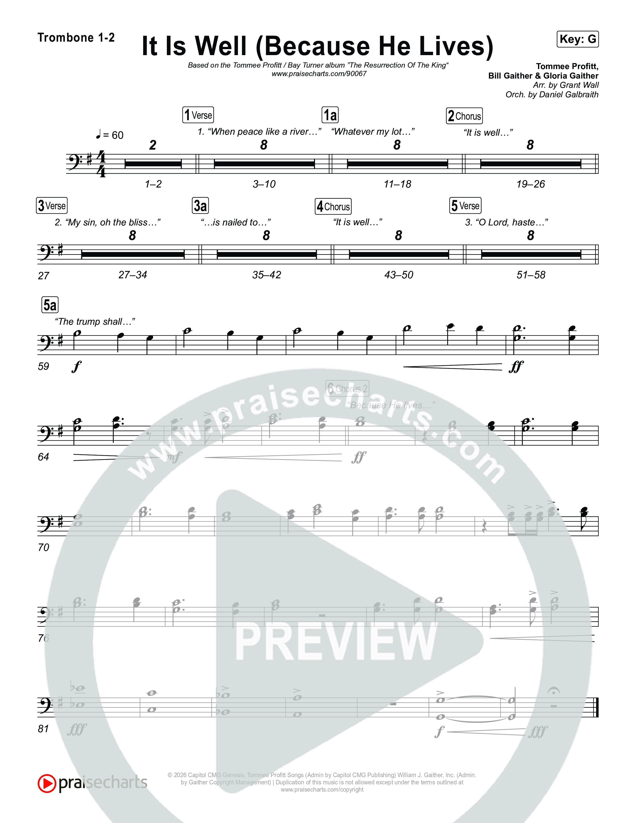 It Is Well (Because He Lives) Trombone 1/2 (Tommee Profitt / Bay Turner)