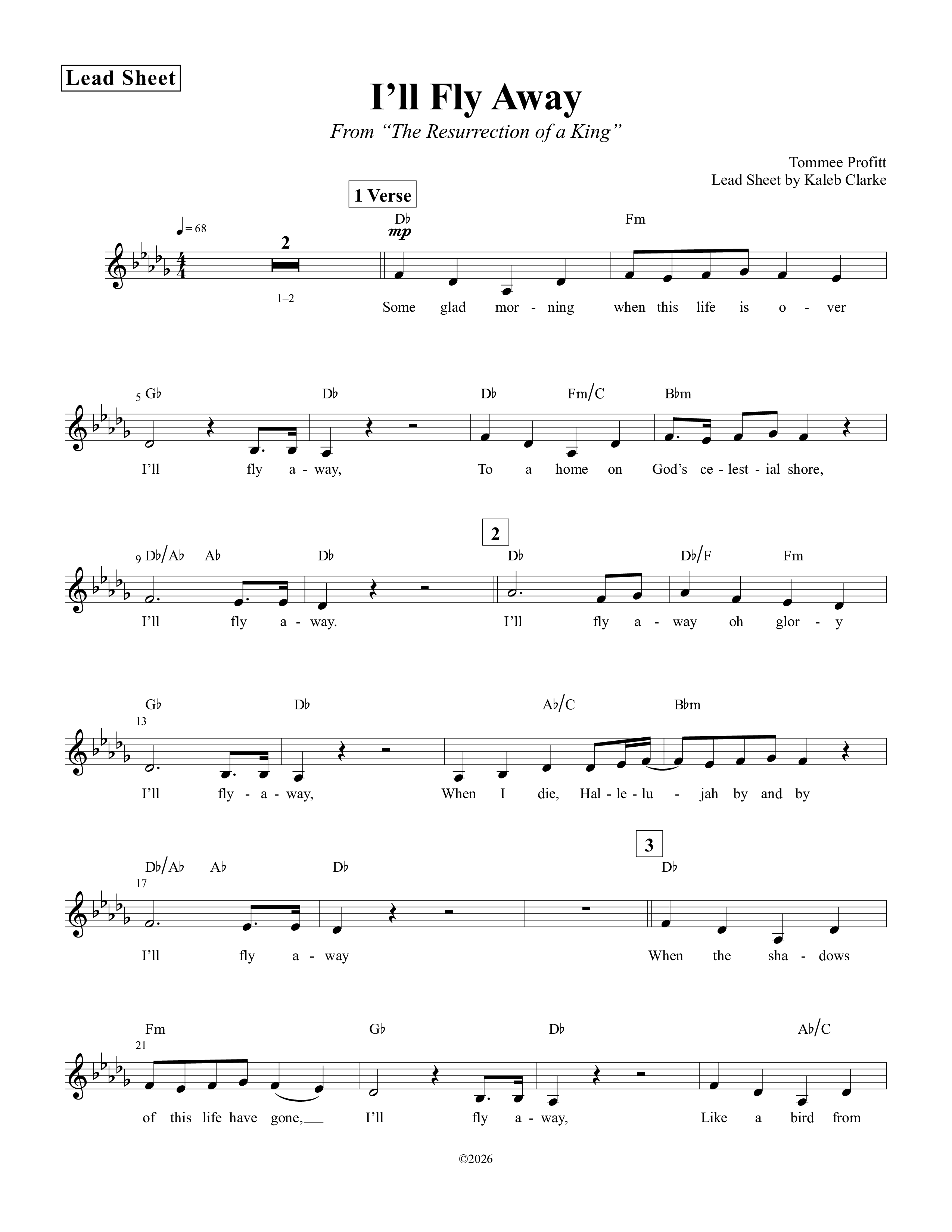I'll Fly Away Lead Sheet Melody (Tommee Profitt / Fleurie)