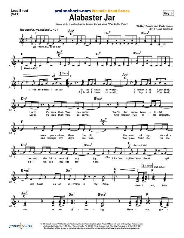 Alabaster Jar Lead Sheet (Gateway Worship)