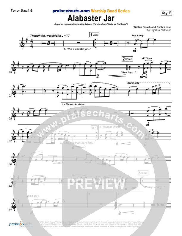 Alabaster Jar Tenor Sax 1/2 (Gateway Worship)