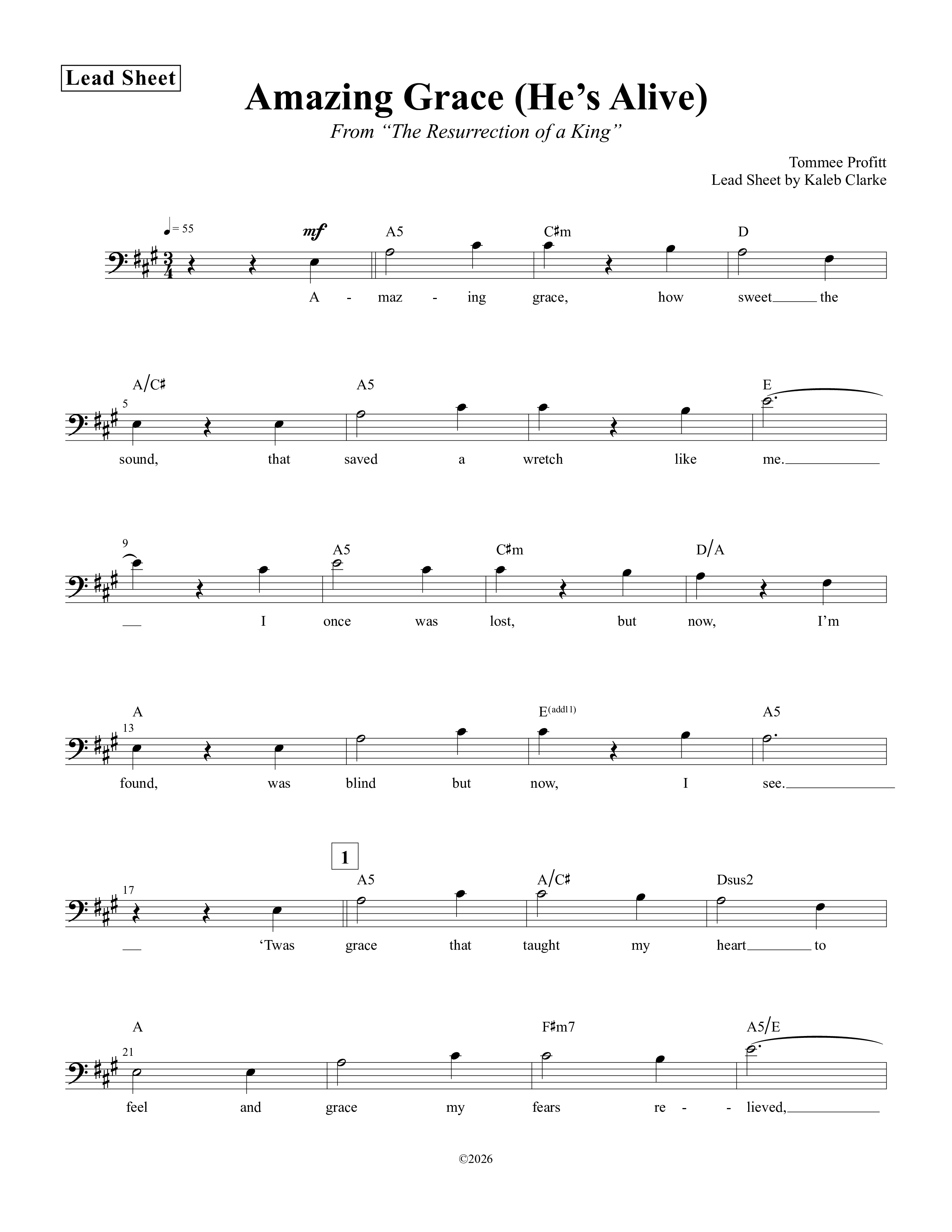 Amazing Grace (He's Alive) Lead Sheet Melody (Tommee Profitt / Stanaj)