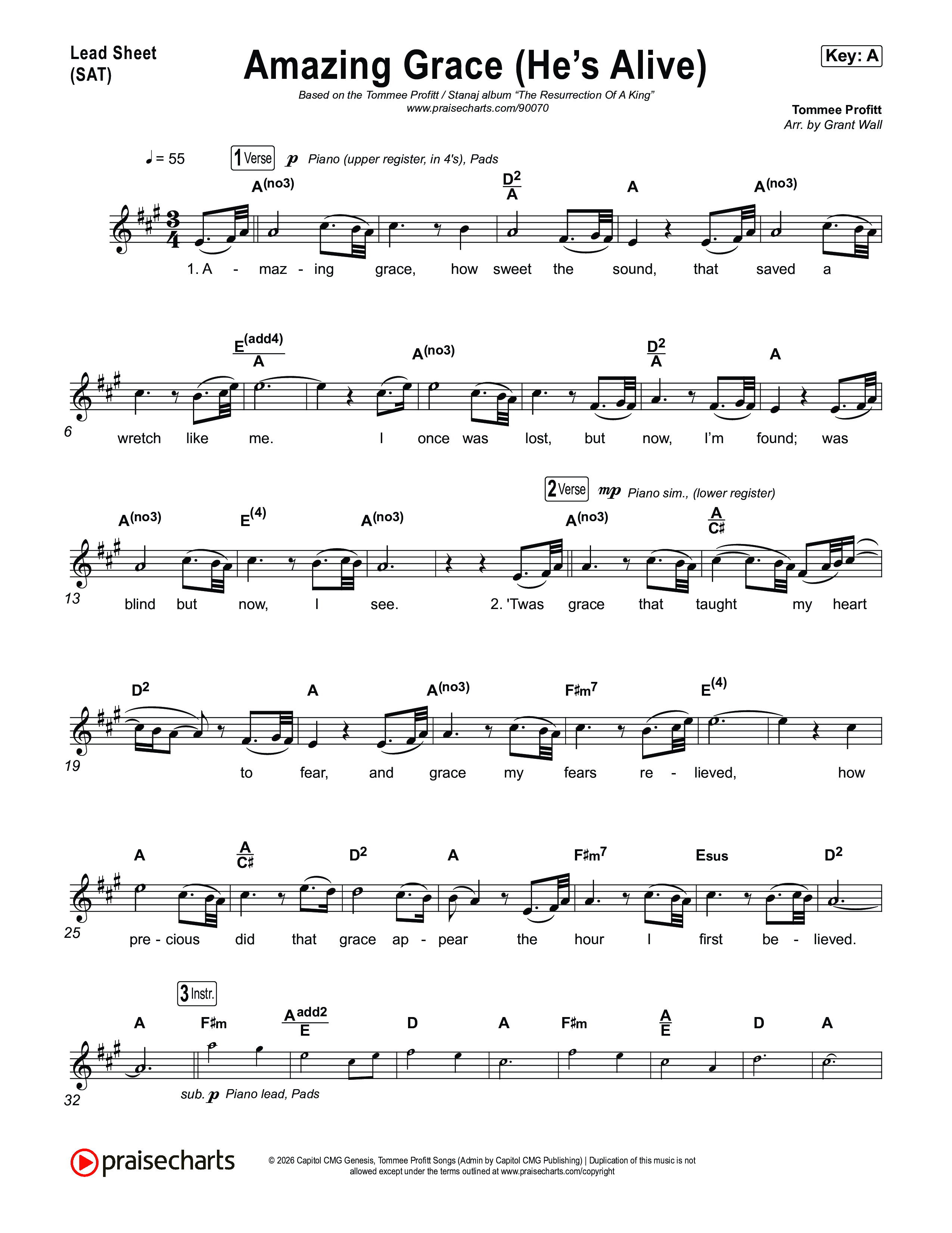 Amazing Grace (He's Alive) Lead Sheet (SAT) (Tommee Profitt / Stanaj)