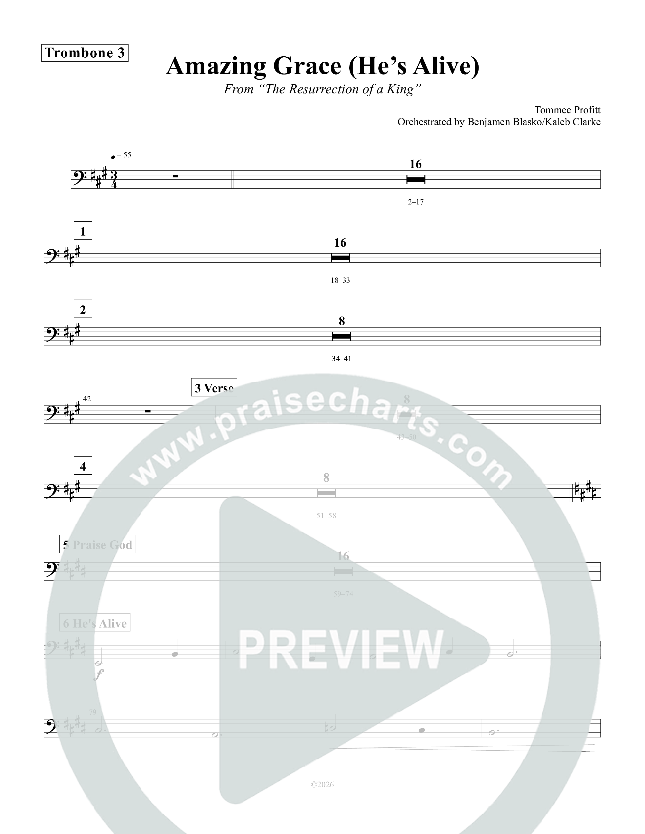 Amazing Grace (He's Alive) Trombone 3 (Tommee Profitt / Stanaj)