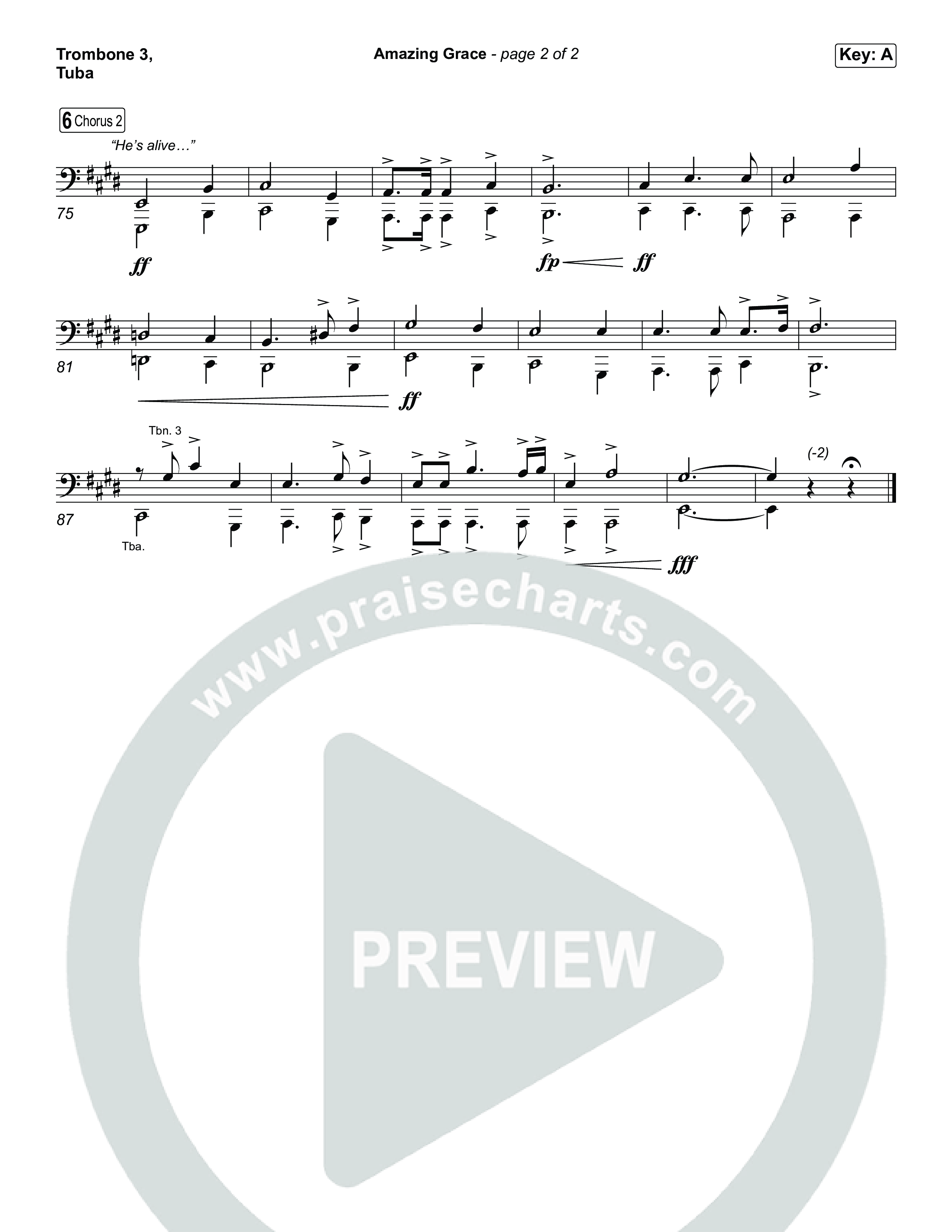 Amazing Grace (He's Alive) Trombone 3/Tuba (Tommee Profitt / Stanaj)