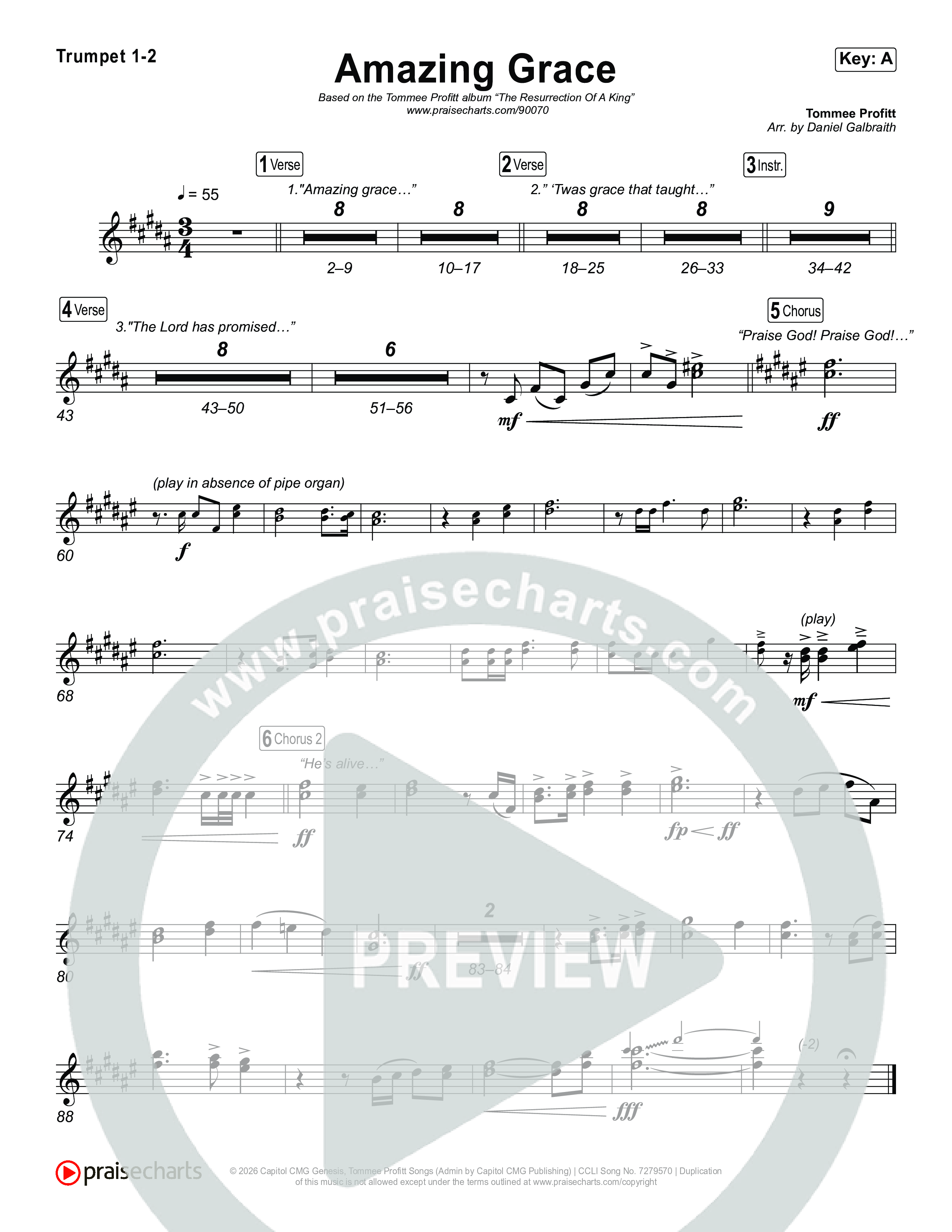Amazing Grace (He's Alive) Trumpet 1,2 (Tommee Profitt / Stanaj)
