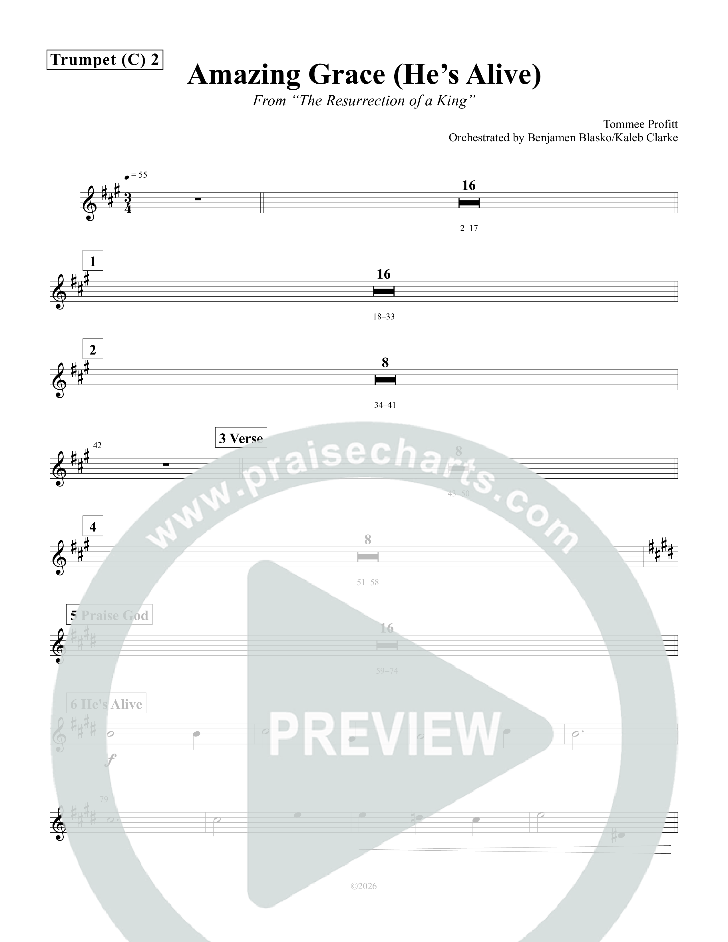 Amazing Grace (He's Alive) Trumpet 2 (Tommee Profitt / Stanaj)