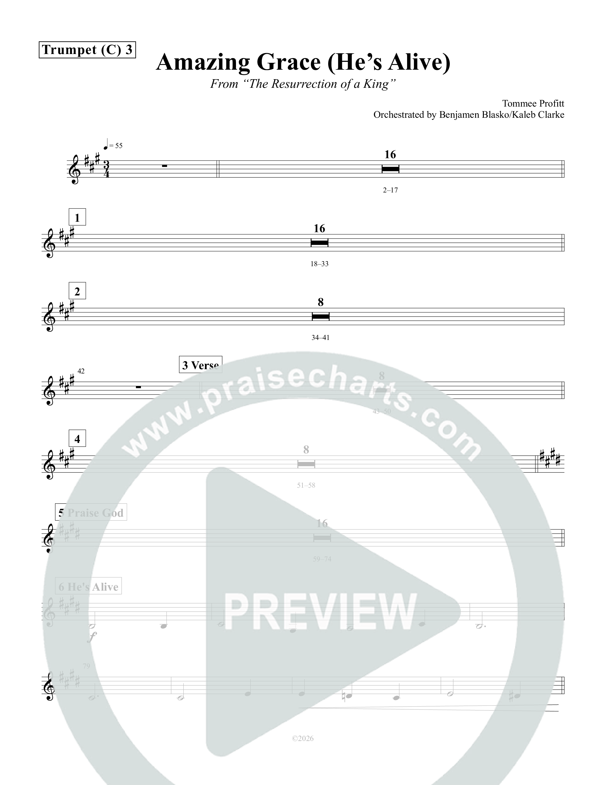 Amazing Grace (He's Alive) Trumpet 3 (Tommee Profitt / Stanaj)