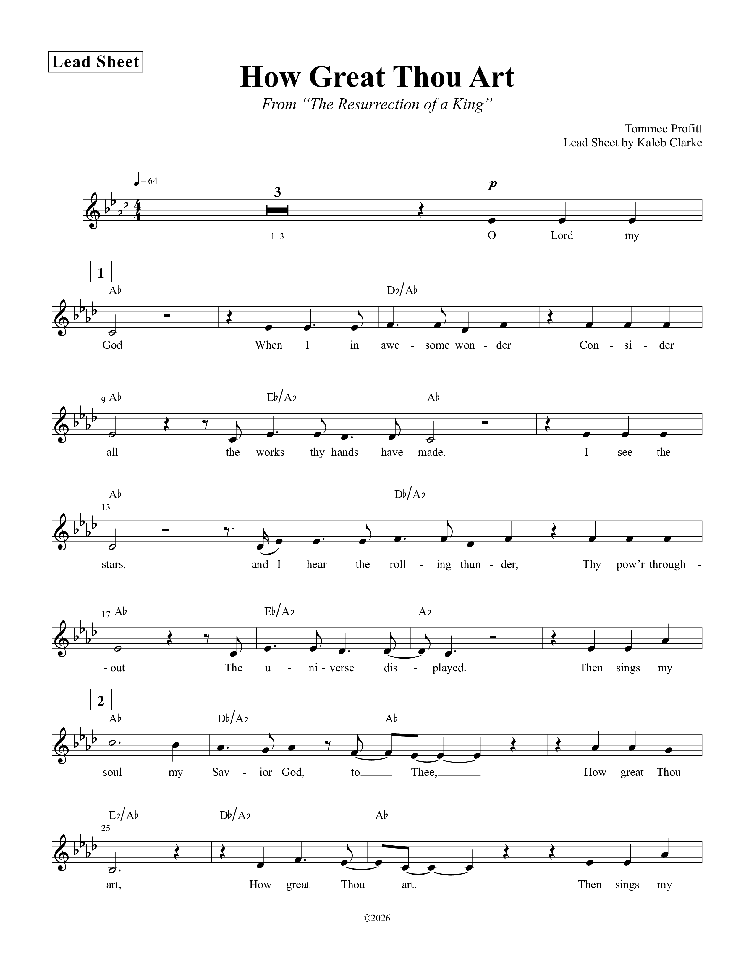 How Great Thou Art Lead Sheet Melody (Tommee Profitt / Aubree Archibeck)