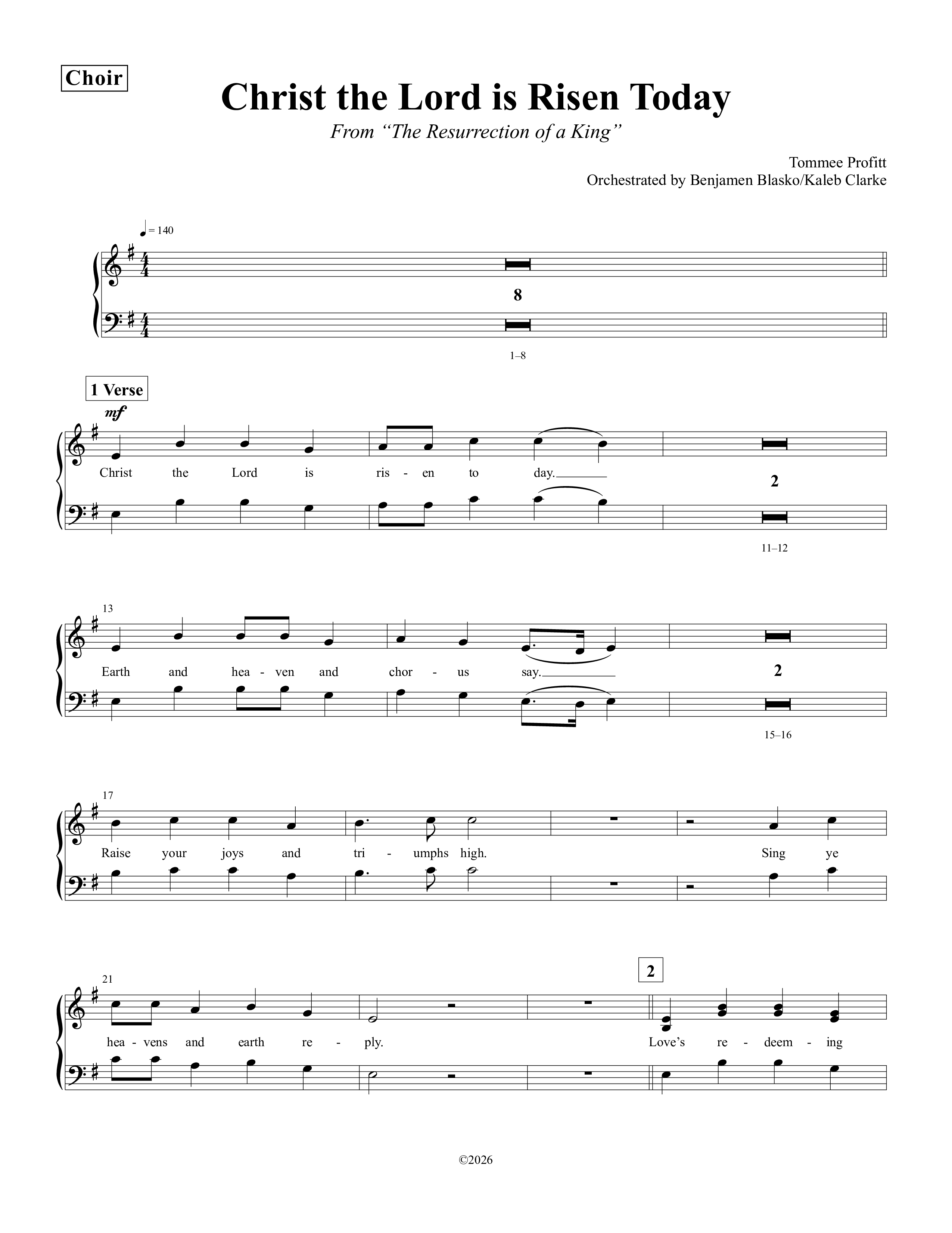 Christ The Lord Is Risen Today Choir Sheet (Tommee Profitt)