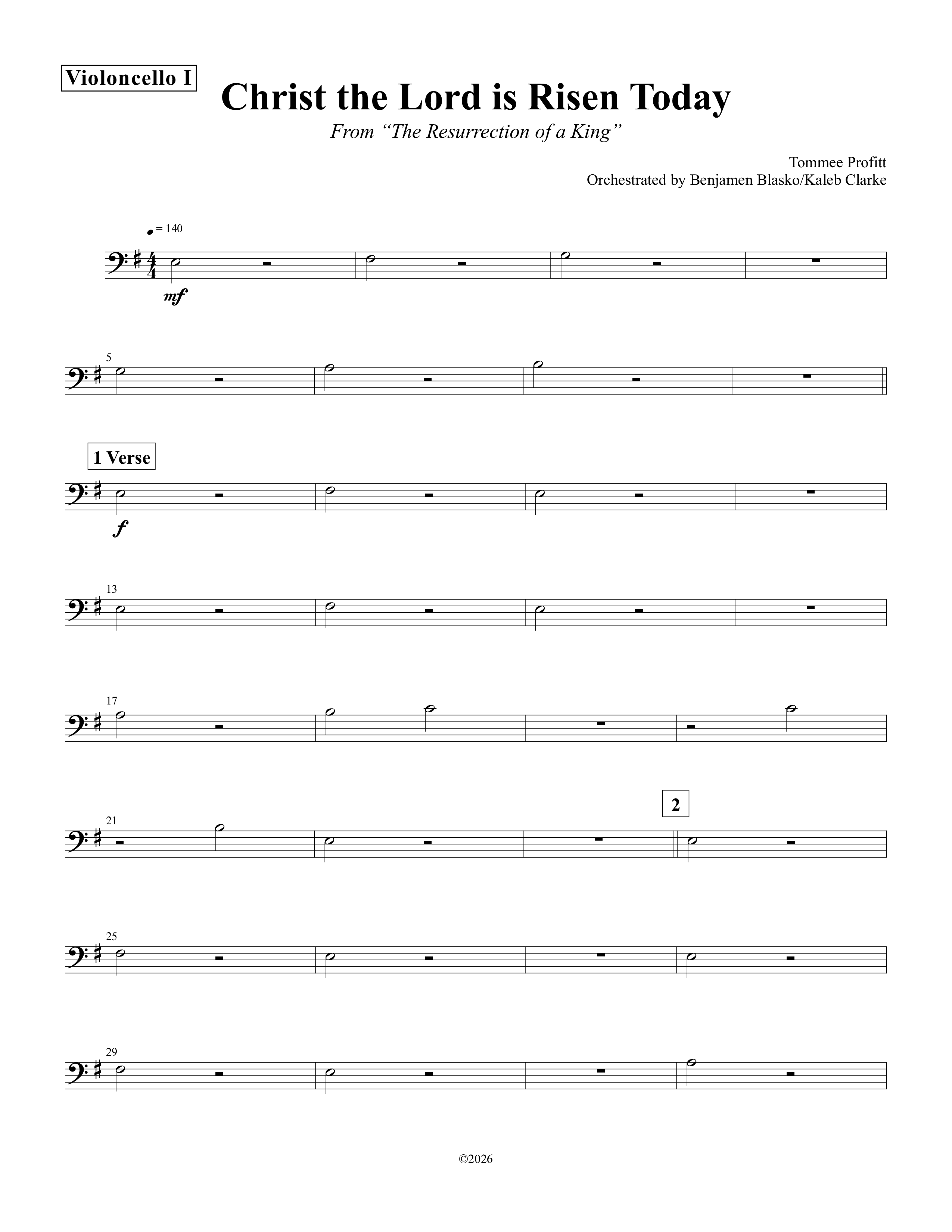 Christ The Lord Is Risen Today Violincello (Tommee Profitt)