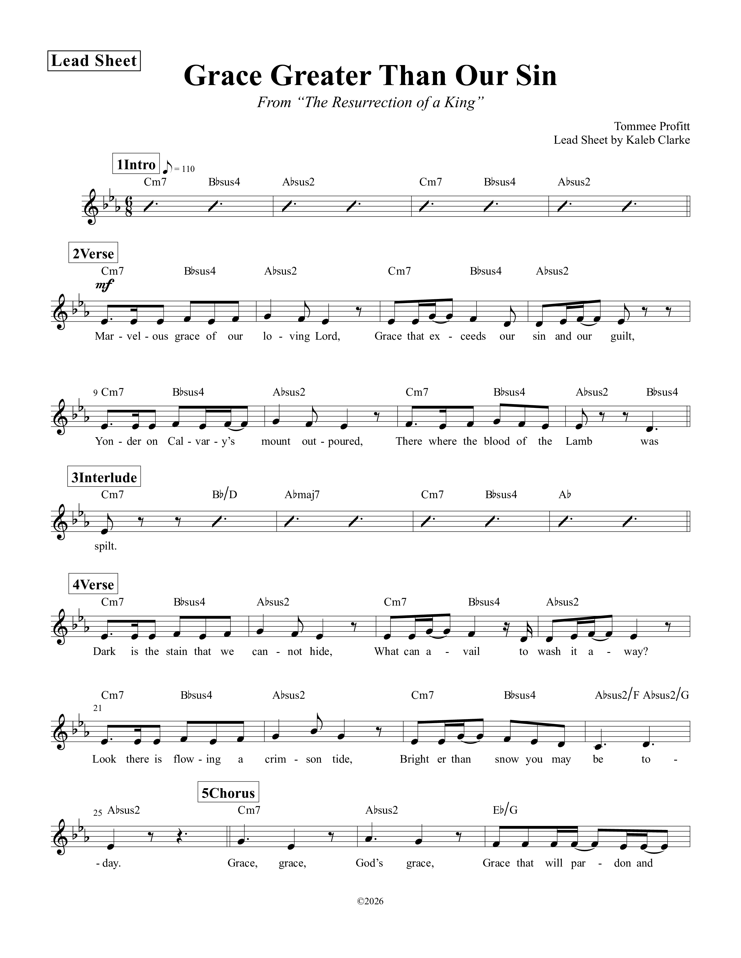 Grace Greater Than Our Sin Lead Sheet Melody (Tommee Profitt / Isaac Mather)