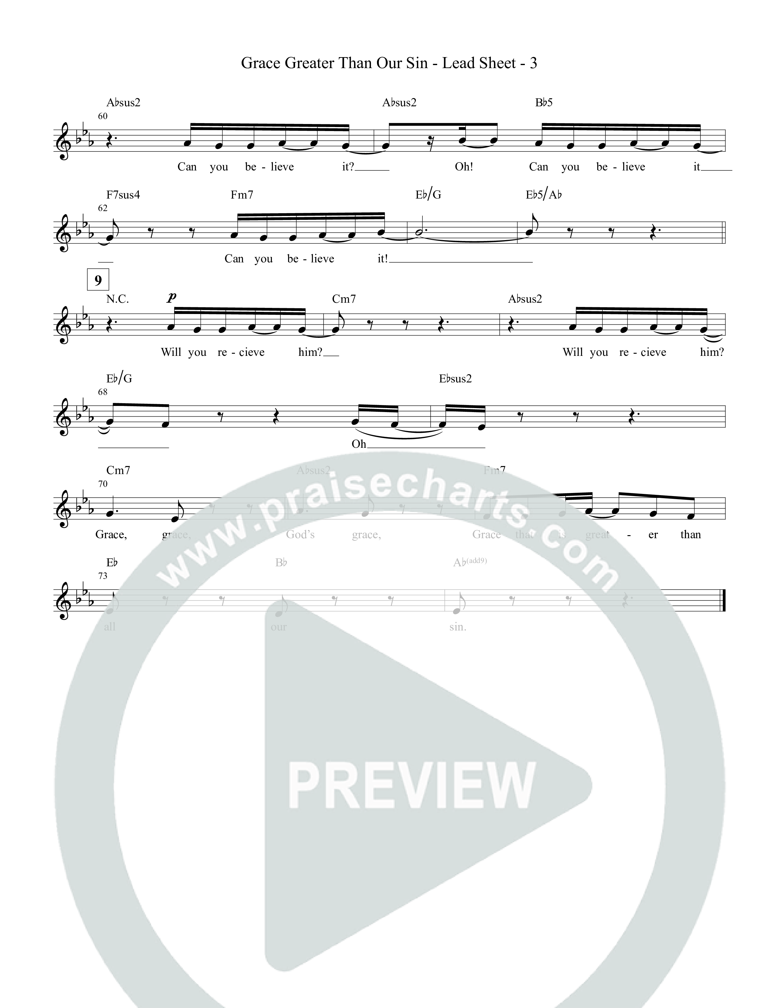 Grace Greater Than Our Sin Lead Sheet Melody (Tommee Profitt / Isaac Mather)